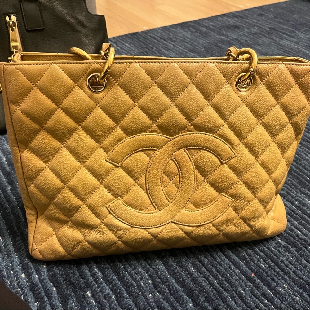 Chanel Tan Quilted Leather Tote Bag